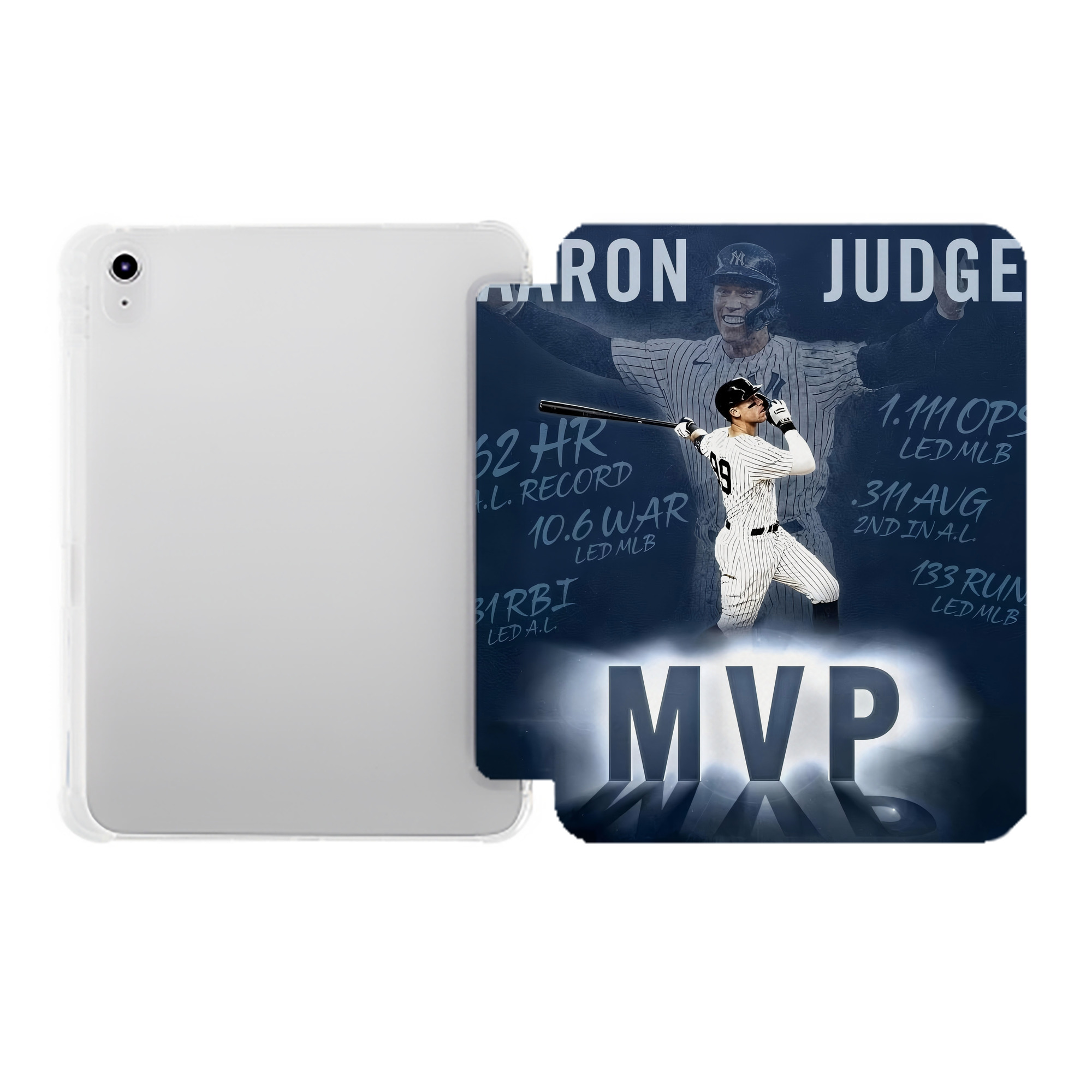 Aaron Judge MVP Premium Tri-Fold PU Leather & Silicone IPad Case With Pencil Slot – Fits 9.5,10.5,10.9 – Adjustable Stand, Slim, Protective